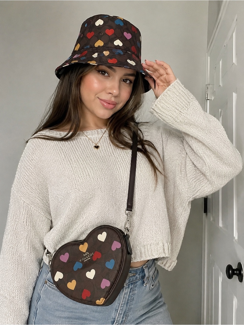 Coach Heart Crossbody Bag With Matching Hat